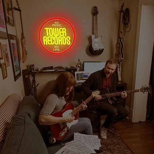 Miniatura 7 de Tower Records - Letrero de neón con música retro para decoración de pared, letreros LED para tienda de CD, dormitorio, arte de pared de neón rojo