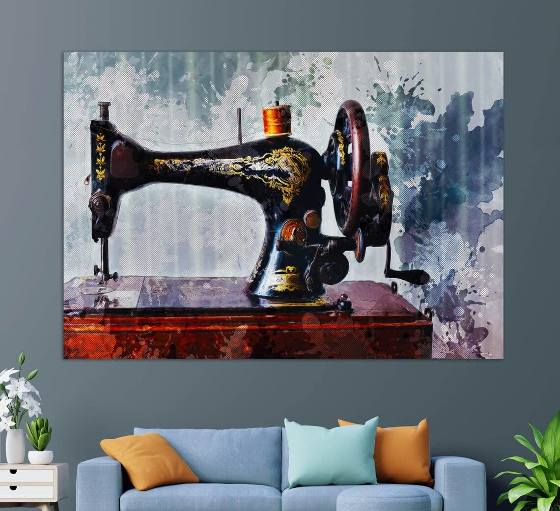 Antique Sewing Machine Canvas Print, Sewing Wall Art, Seamstress Gift, Tailor Gift, Vintage Sewing Machine Painting
