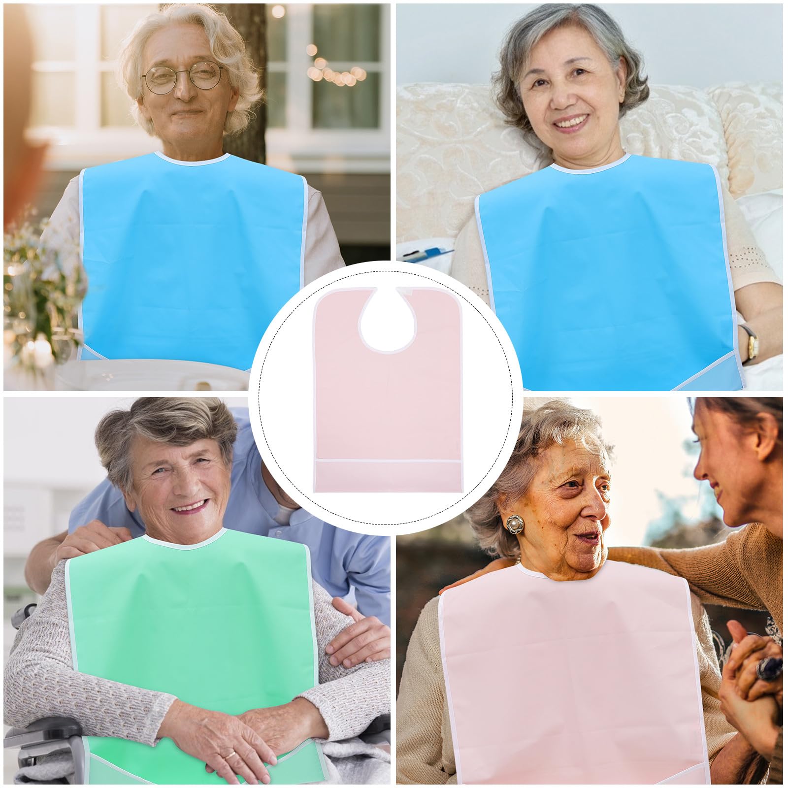 Ciieeo Bavaglini Colore Adulti i Pvc Pezzi per 3 Impermeabili Chiusura a Protezione Strappo Abiti Riutilizzabile Casuale per Anziani Durante Pasti
