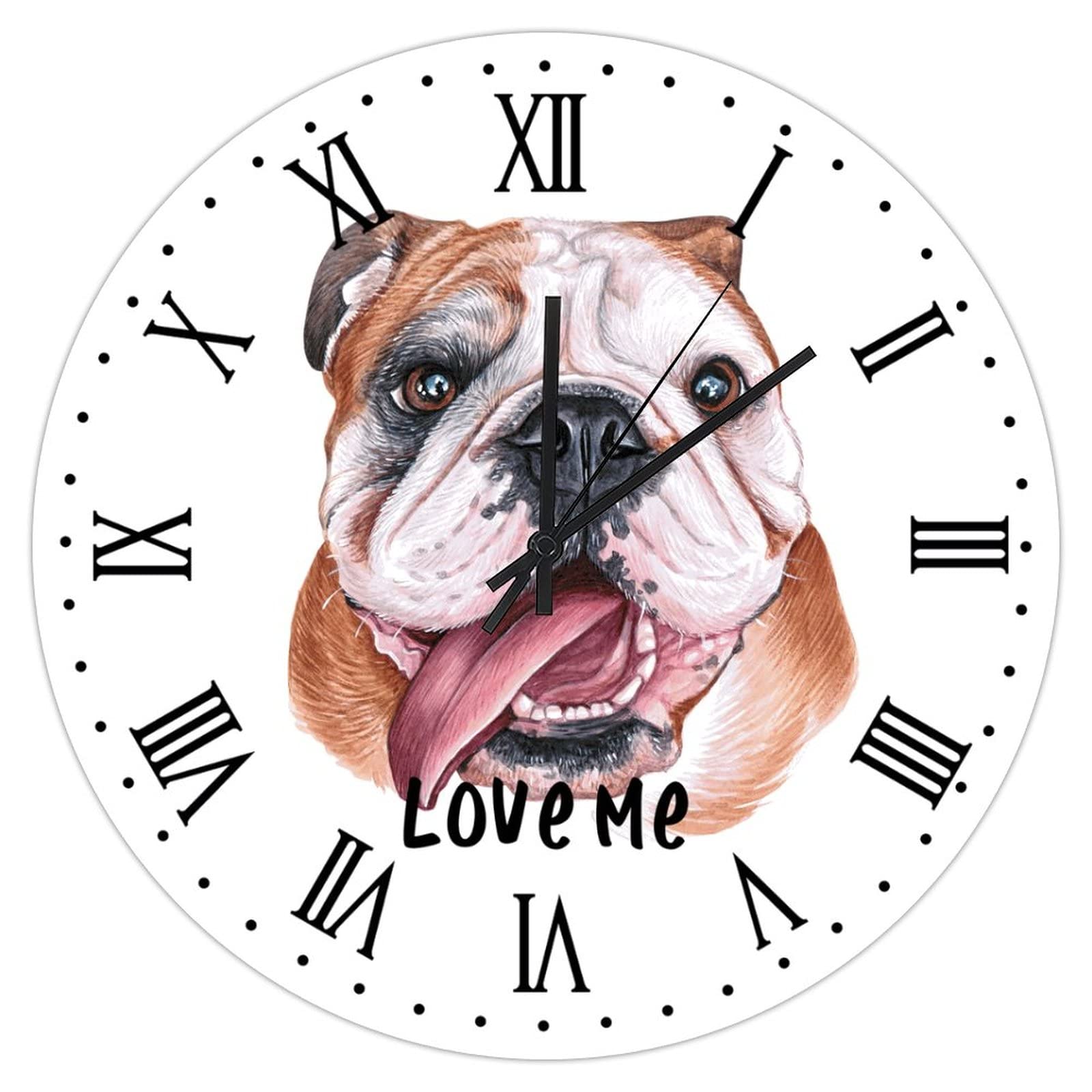 Horloge bouledogue anglais déco salon : pendule silencieuse pour salle à manger campagnard