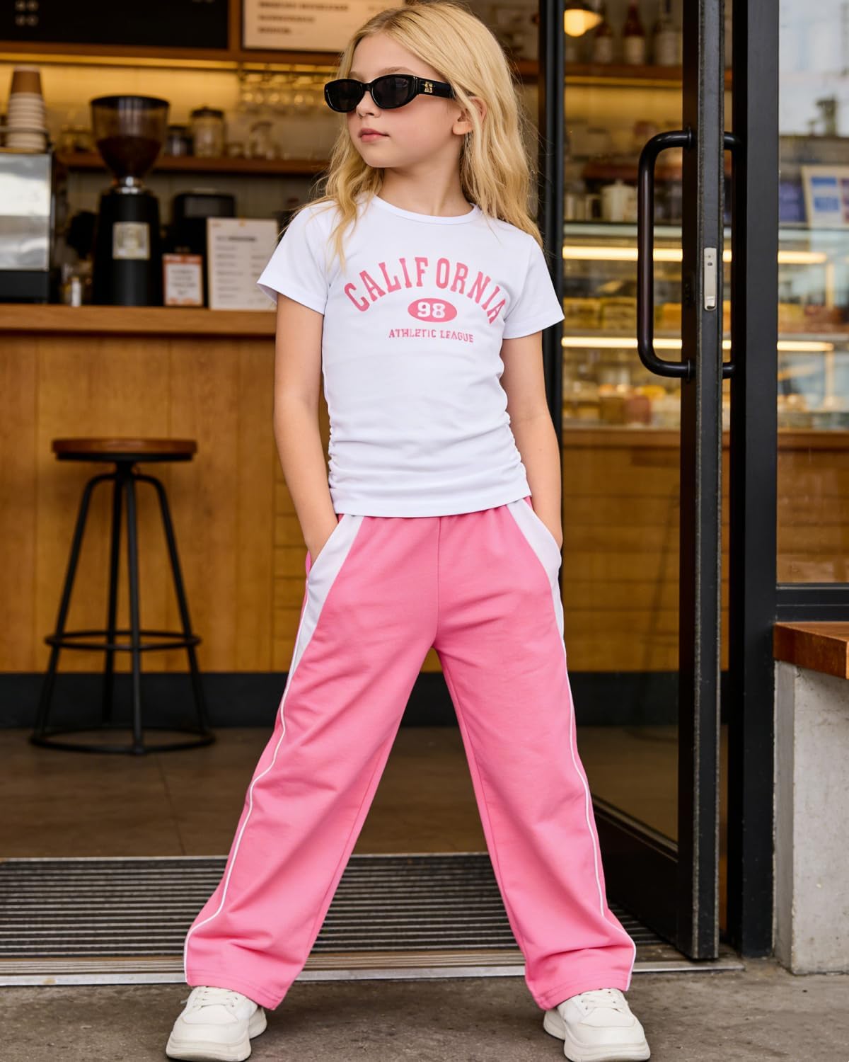 Girls 2 Piece Outfits Short Sleeve Letter Print Top+Wide Leg Pants with Pockets Summer Clothing Set Sizes 8-15 Years - Image 3