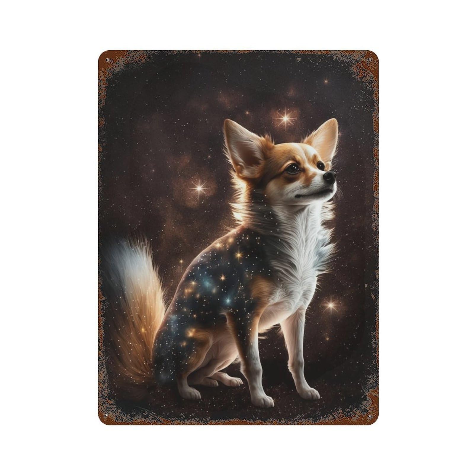 Galactic Pup Cosmic Companion Rust Effect Tin Sign 15.7"x11.8", Novelty Wall Decor for Patio, Garden Room And Bar Decor