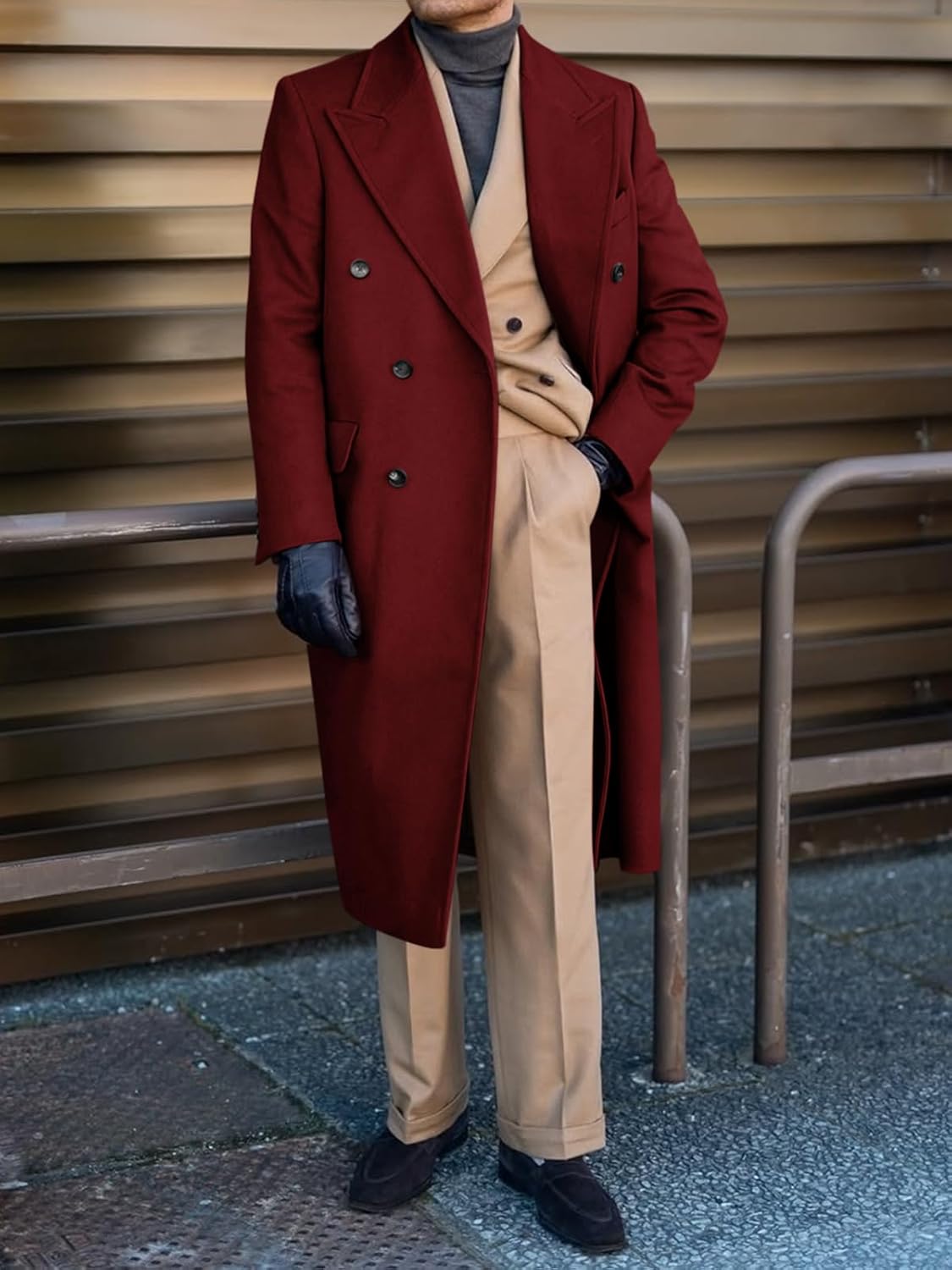 Runcati Mens Wool Blend Casual Trench Coat Notched Collar Lapel Long Jacket Peacoat Double Breasted Classic Winter Overcoat - Image 3