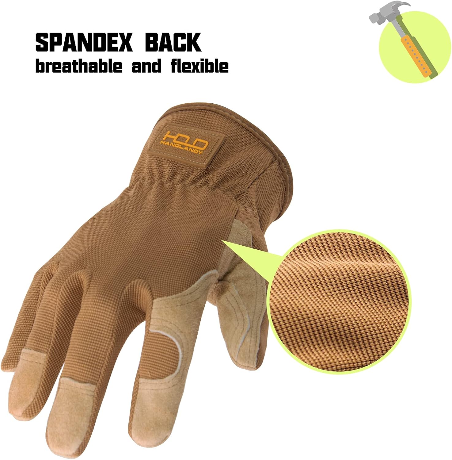 HANDLANDY Bundle - 2 Pairs Utility Mechanic Working Touch Screen Yard Work Gloves, Leather Gardening gloves- Pink, Khaki, Large