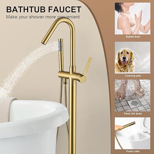 Miniatura 5 de SATICO Grifo de bañera independiente de níquel cepillado FF034BB para baño de una sola manija con grifo mezclador de ducha de mano con boquilla