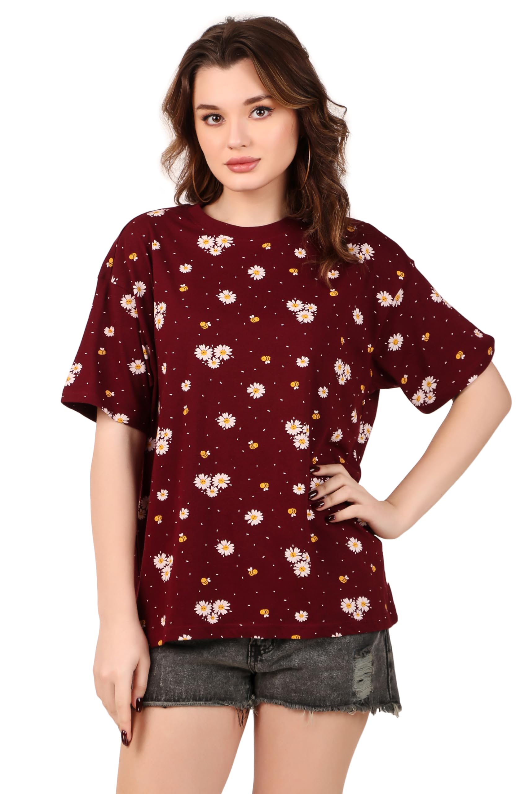 stories.label Oversized Cotton T-Shirts for Women in Loose Fit, Drop Shoulder Baggy Tops Tshirt for Girls (S-3XL)-picture-25