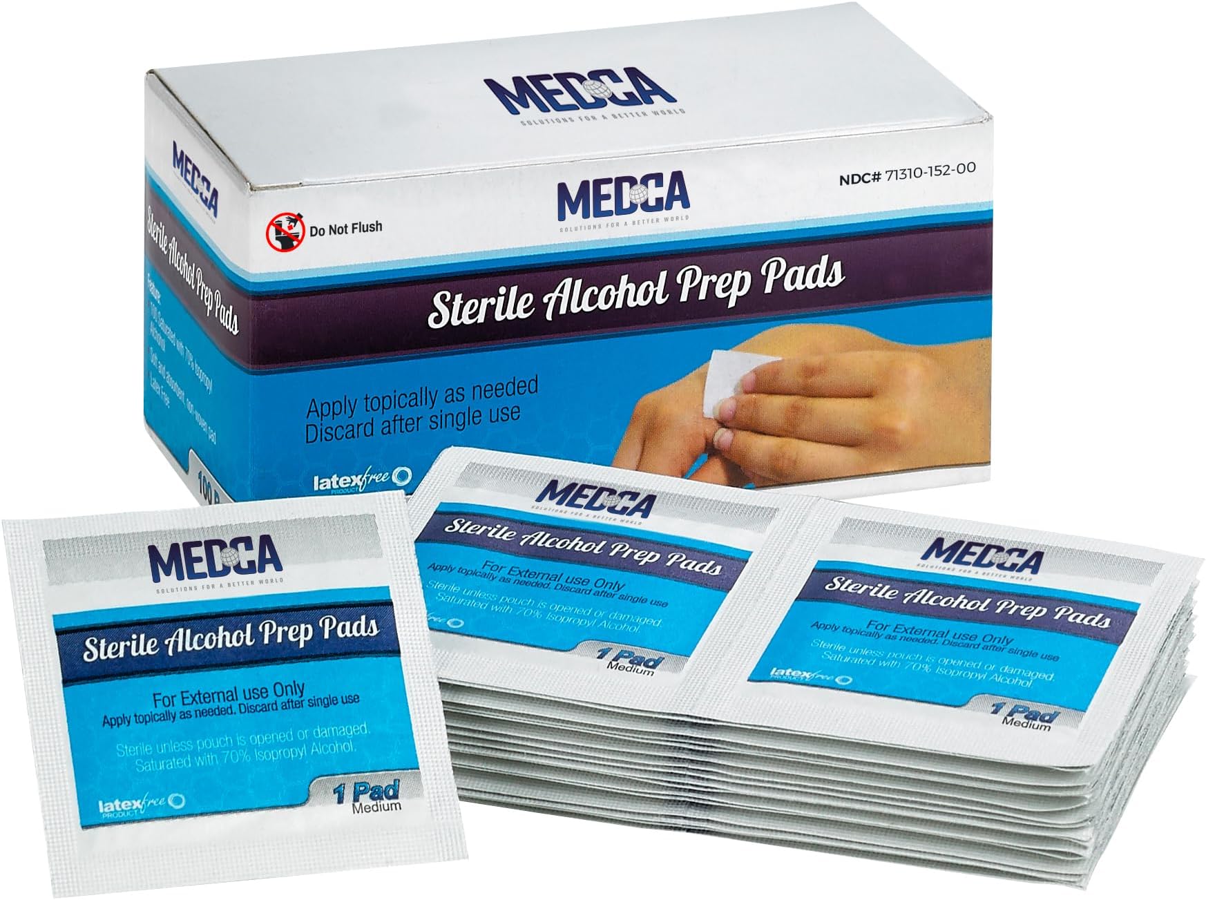 MEDca Alcohol Prep Pads, Sterile, Medium, 2-Ply Pack of 100