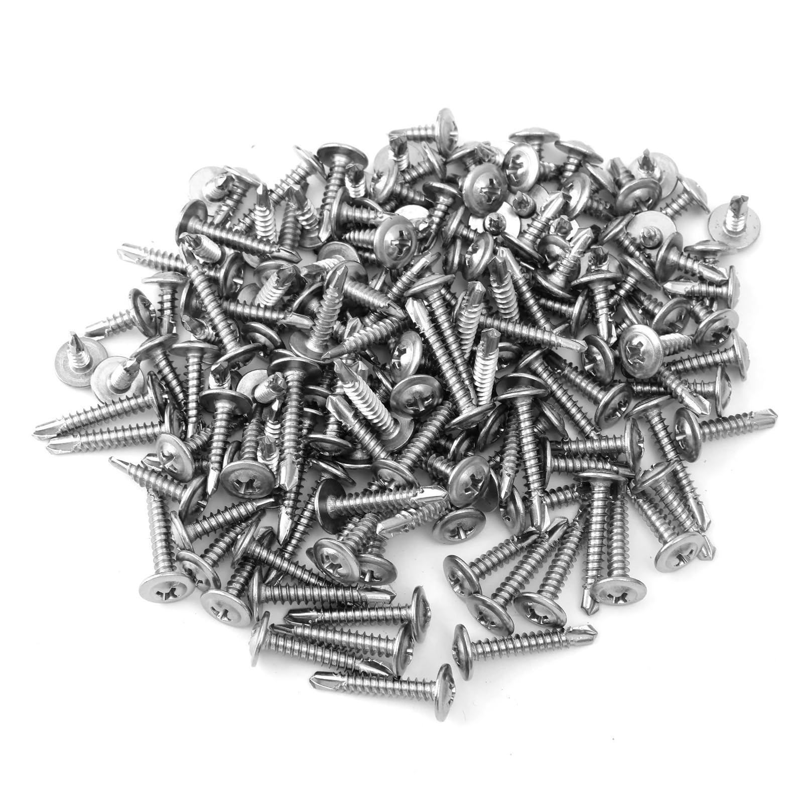 Viti autofilettanti con rondella Phillips in acciaio inossidabile da 20/200 pezzi, kit di assortimento hardware di fissaggio autoperforante a testa piatta ad alta resistenza(200pcs,25mm)