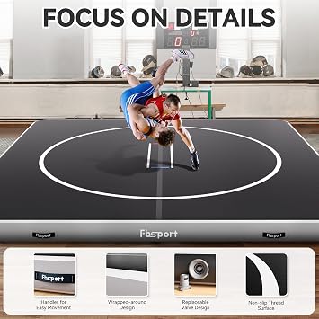 FBSPORT Inflatable Wrestling Mat 13ft /10ft /5ft, Outdoor and Indoor PVC Jiu Jitsu Mats, Gymnastics Training Mat Foldable for BJJ, MMA, Martial Art, Boxing, Grappling and Judo