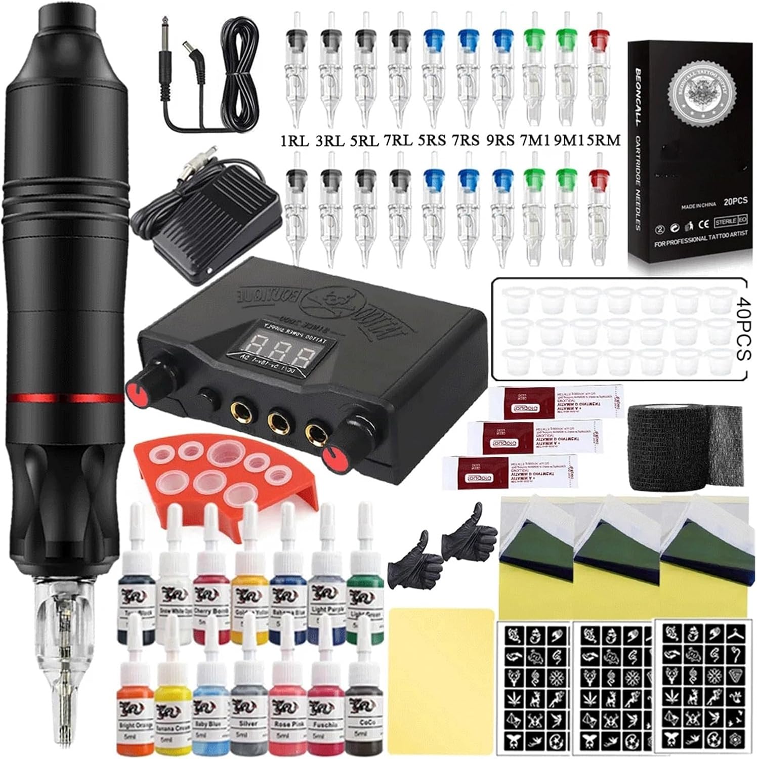 Tattoo Machines Complete Tattoo Pen Kit Tattoo Machine Set Tattoo Rotary Pen Power Supply with Tattoo Cartridge Needles Ink Tattoo Accessories