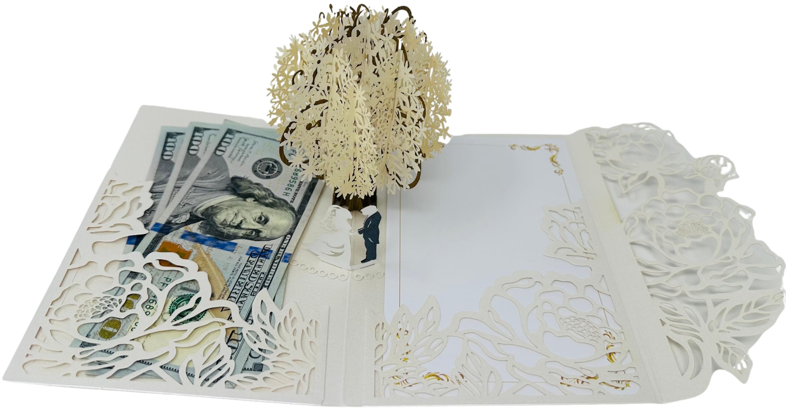 Wedding Cards for Bride and Groom - Pop-Up Congratulations Card with Money Holder for Cash Gift – Elegant Marriage Card for Bridal Shower, Wedding