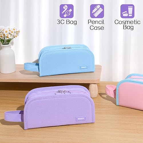 Miniatura 9 de Sooez Estuche para lápices de amplia apertura, bolsa de lápices con cremallera de gran capacidad, bolsa para lápices estética, bonitos suministros
