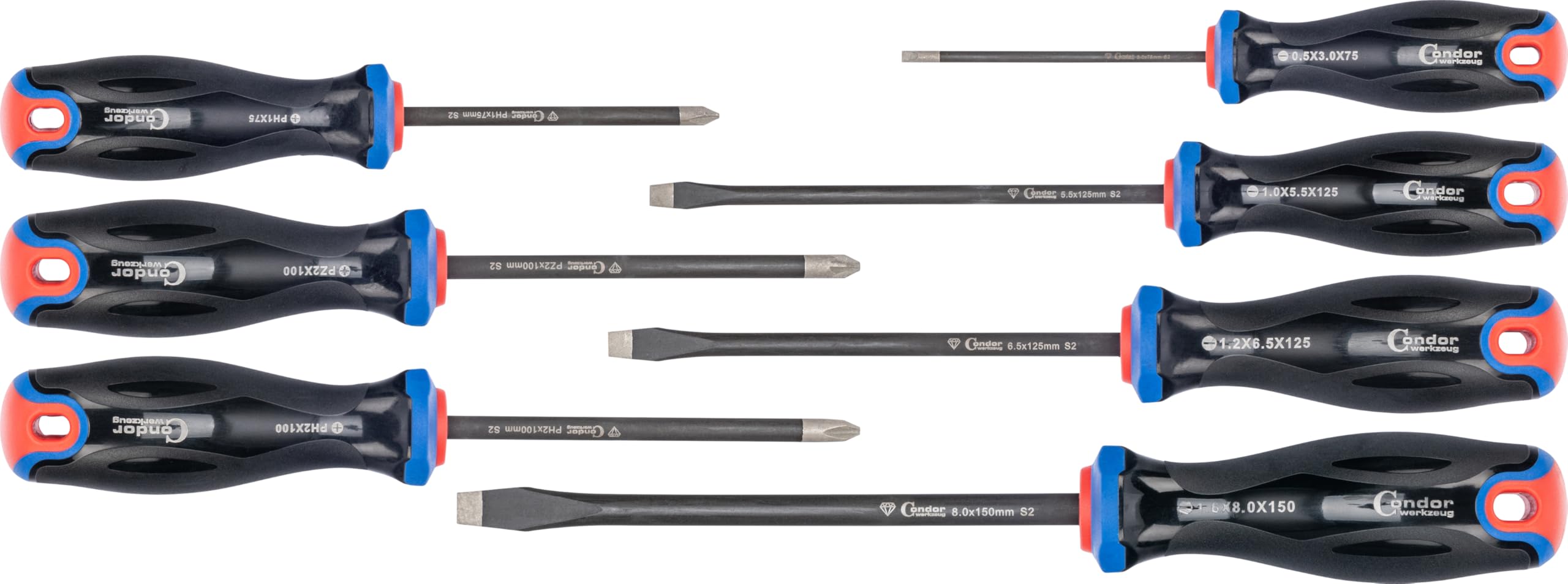 Condor Werkzeug 11800 - Set di cacciaviti a taglio + croce + PZ, 7 pezzi, rivestimento diamantato, magnetico