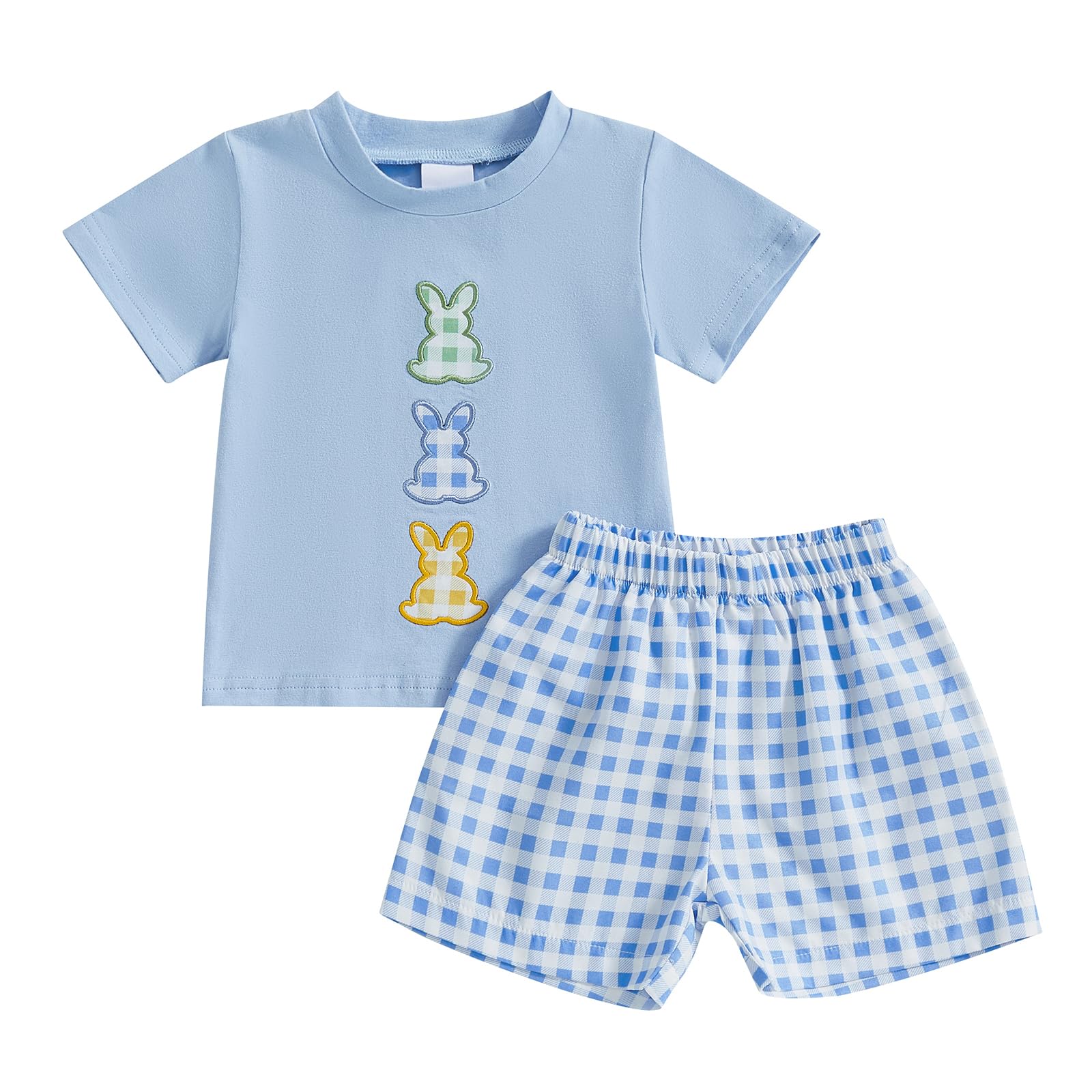 Toddler Baby Boy Easter Rabbit Outfit Short Sleeve Bunny Carrot Smocked T-shirt Elastic Waist Shorts Summer Clothes