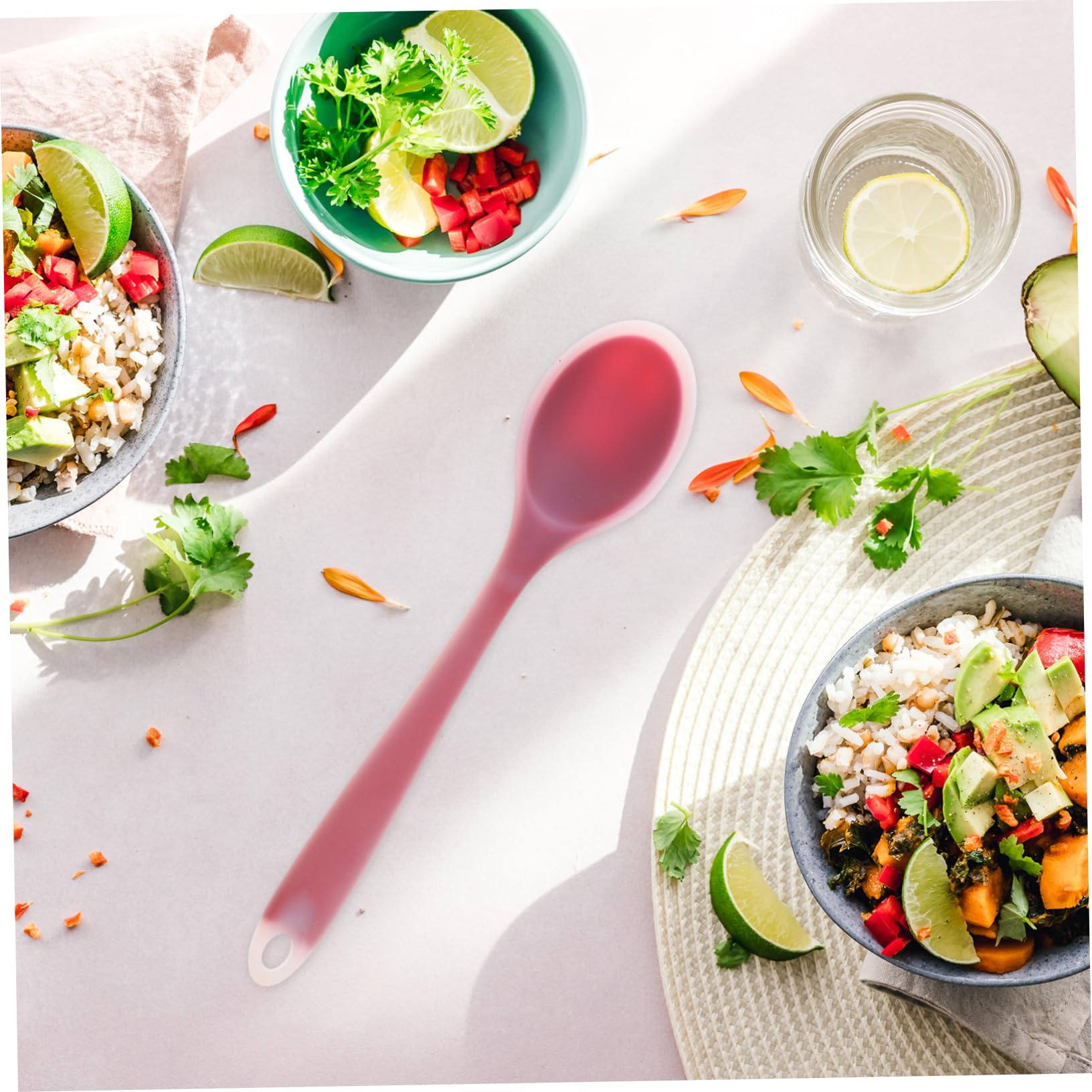 POPETPOP Set de 4 Spatules de Cuisine en Silicone Résistant la Chaleur, Cuillères à Trous et Spatules Flexibles pour Bébé, Ustensiles Solides et Pratiques Couleur Aléatoire