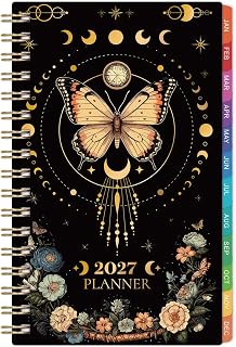 2027 Pocket Calendar - 2027 Pocket Planner for Purse, Jan. 2027 - Dec. 2027 | 6.8'' × 4'', 2027 Planner Weekly and Monthly with Colorful Monthly Tabs, Strong Twin-wire Binding - Butterfly