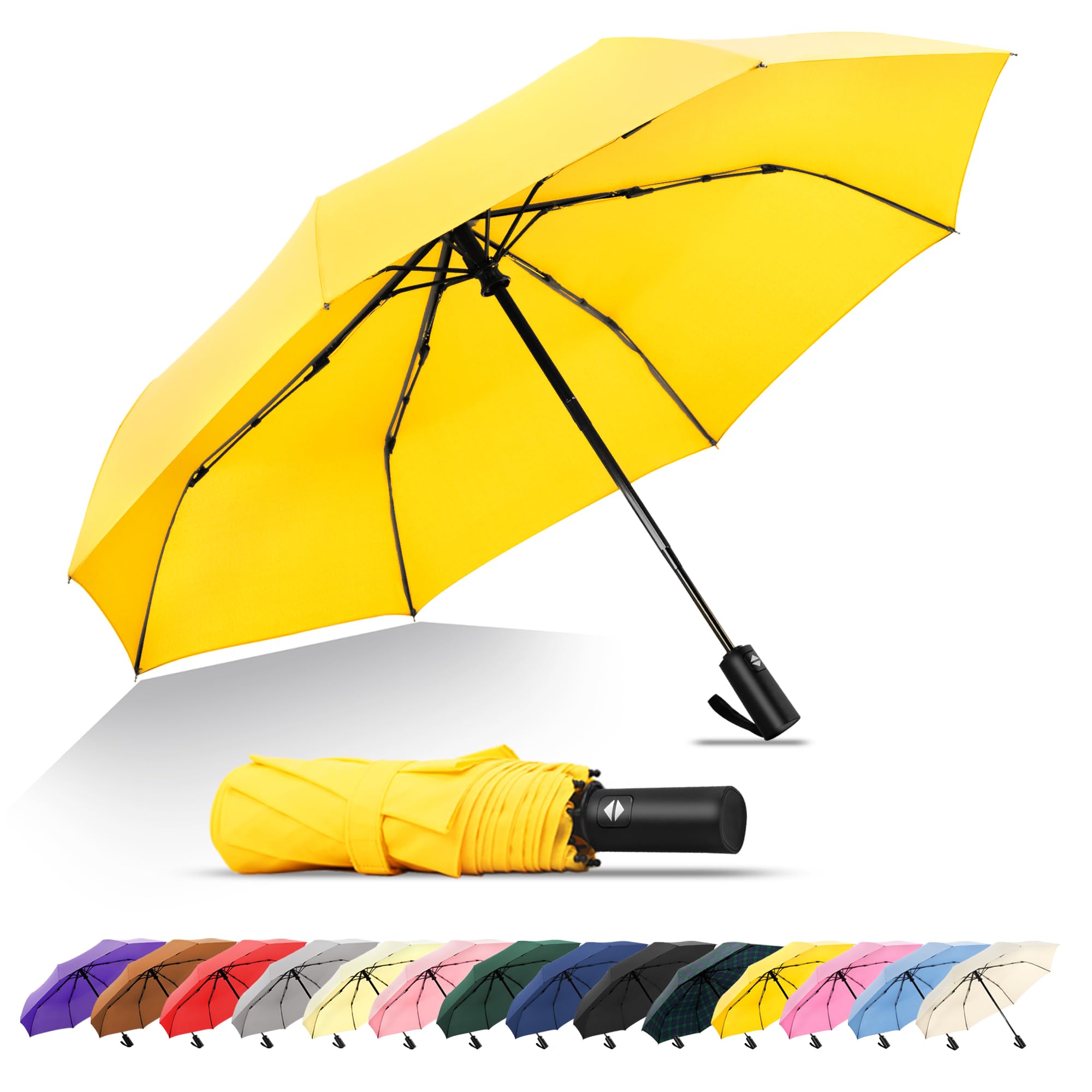 Soulrain Yellow Travel Umbrella - Windproof And Compact Umbrella For Rain - Perfect Large Auto Folding Umbrella - Ideal Car Umbrella, Golf Umbrella, And Travel Companion (Yellow)