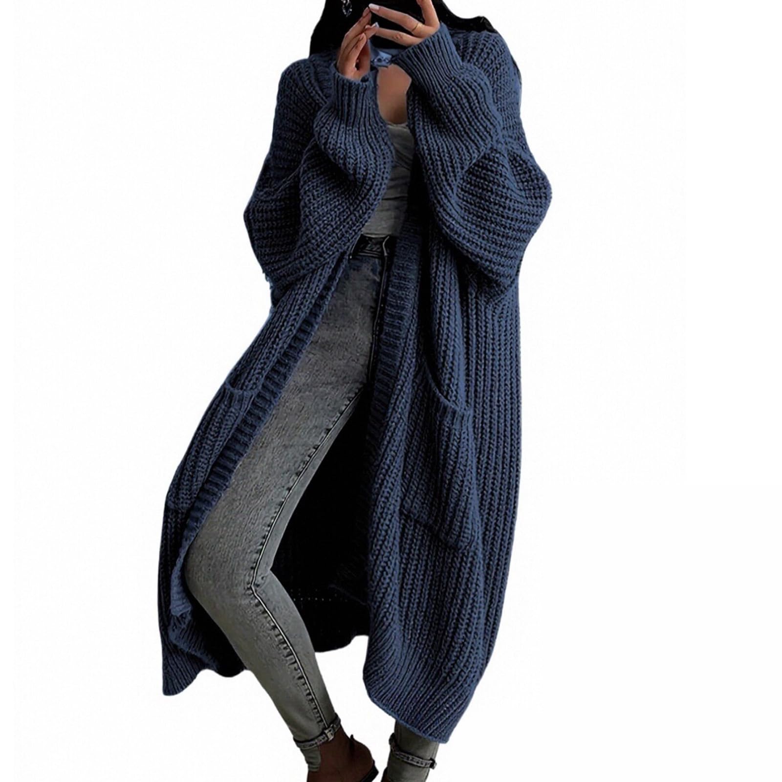 Womens Long Cardigan Sweaters Open Front Cable Knit Sleeve Sweater Coats Oversized Duster Fall Winter with Pockets