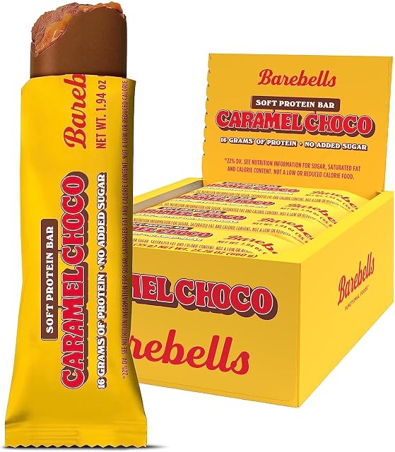 BAREBELLS oft Protein Bars Caramel Choco - 12 Count, 1.9oz Bars - Protein Snacks with 16g of High Pr, Yellow
