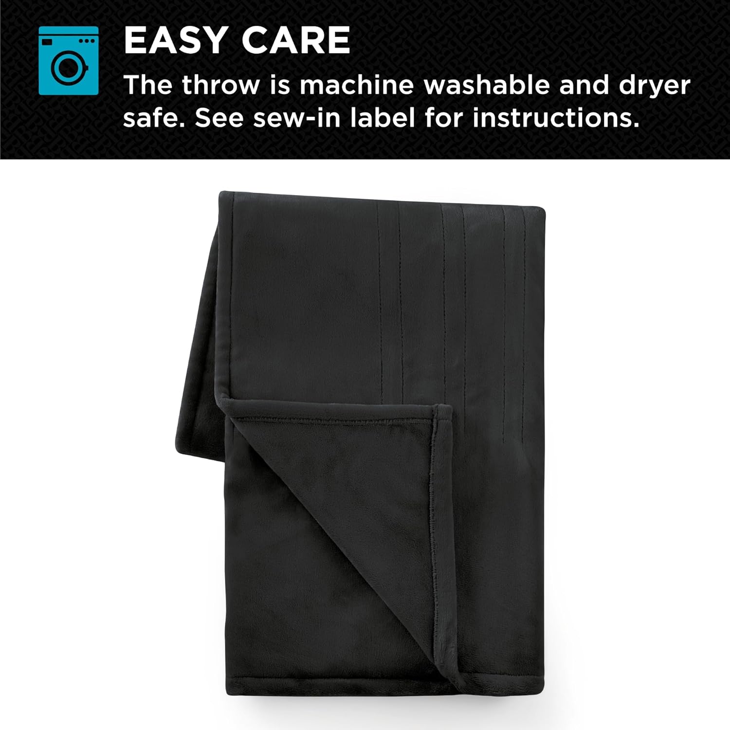 Brookstone Oversized Electric Heated Throw - Heated Blankets - 4 Heat Settings, 4-Hour Auto Shut Off, 100% Polyester, 50"x60" - Black - Image 5