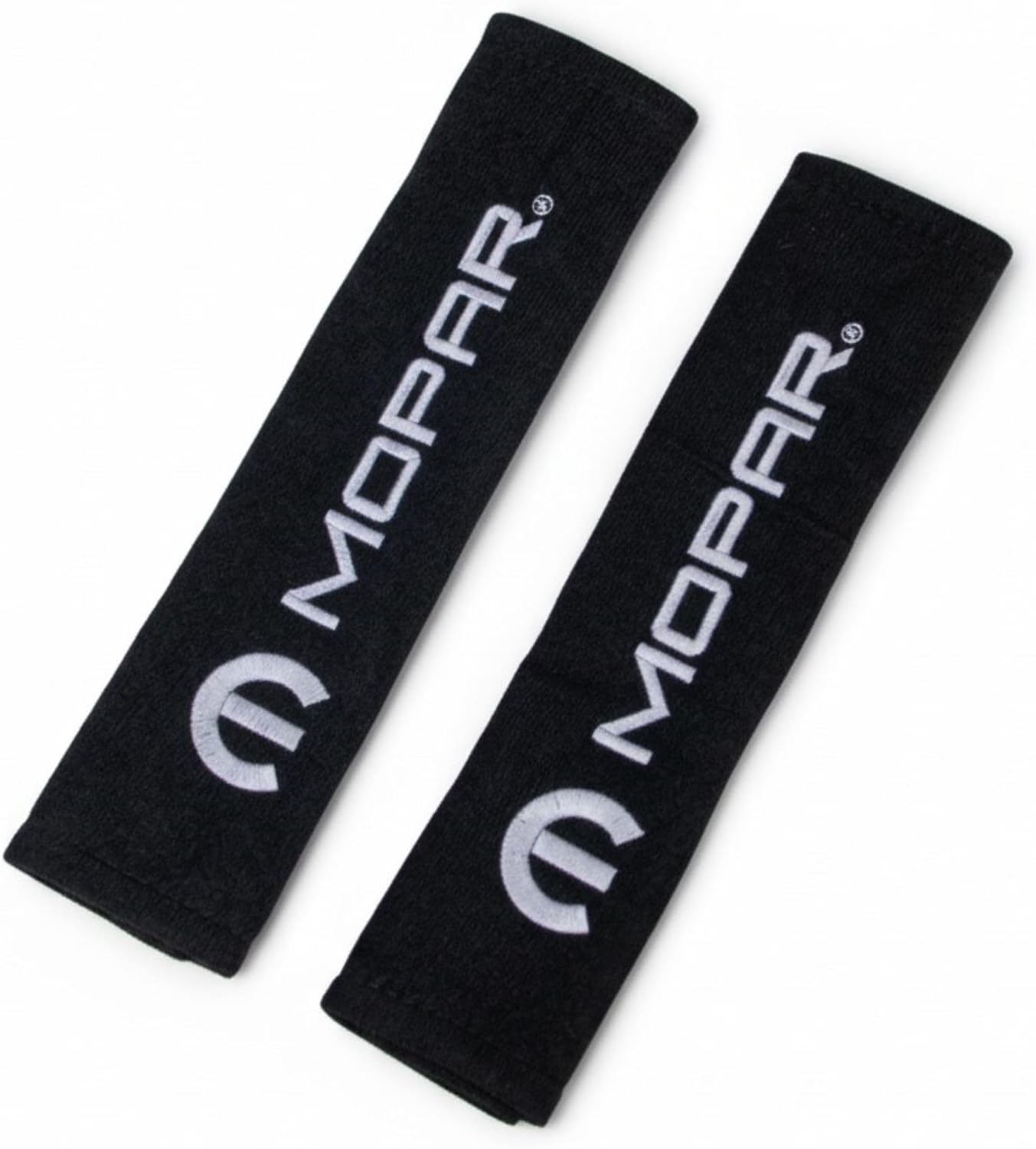 Mopar Omega M Seat Belt Covers 2-Pack – Embroidered Logo Padded Shoulder Protectors 3" x 10" Black