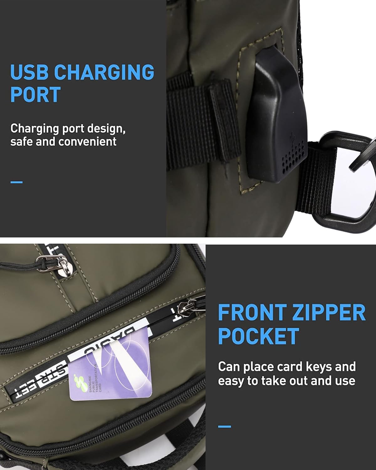 SEAFEW Small Sling Crossbody Backpack Shoulder Bag for Men, Lightweight One Strap Backpack Sling BacK pack for Hiking Walking Biking Travel Cycling USB Charger Port-Nylon (Olive Green) - Image 8