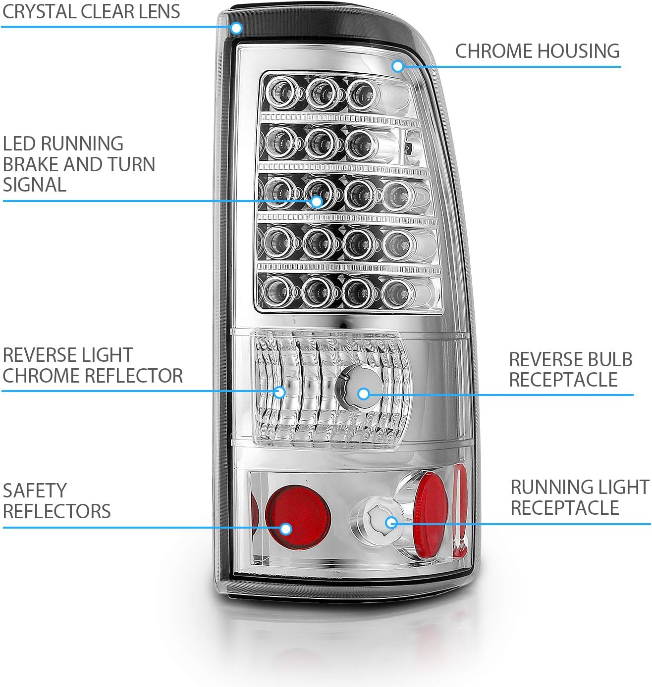 AmeriLite Chrome LED Replacement Brake Tail Lights Set For 03-06 Chevy Silverado - Passenger and Driver Side
