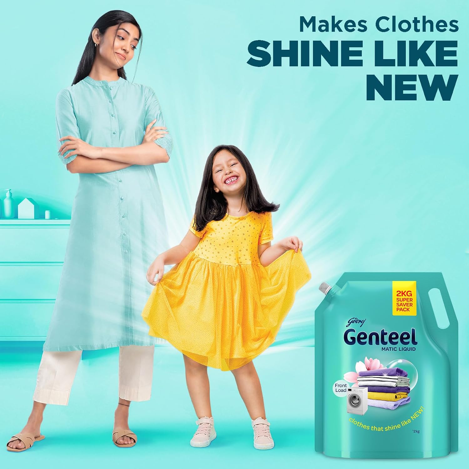 Genteel Matic Liquid Detergent Refill Pouch for Front load Washing - 2kg | No Soda Formula | with Added Fabric Conditioner