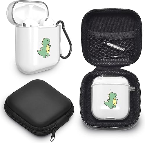 Miniatura 2 de Idocolors Funda para AirPods de dinosaurio verde compatible con AirPods 2 para niñas y niños, bonitas fundas creativas para parejas, silicona TPU