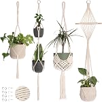 Nook Theory 4 Pack Macrame Plant Hanger - Hanging Planters for Indoor Plants, Boho Plant Holder with 8 Ceiling Hooks (Cream)