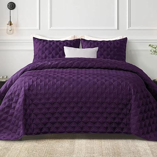 Exclusivo Mezcla Juego de edredón de color morado oscuro, tamaño King (104 x 96 pulgadas), edredón ligero de verano King para todas las estaciones,