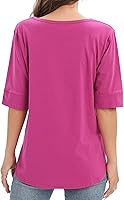 Vista 5 de Womens Elbow Length Sleeve Tops Summer Fashion Cotton Blouses Casual Tunic Tee Shirts