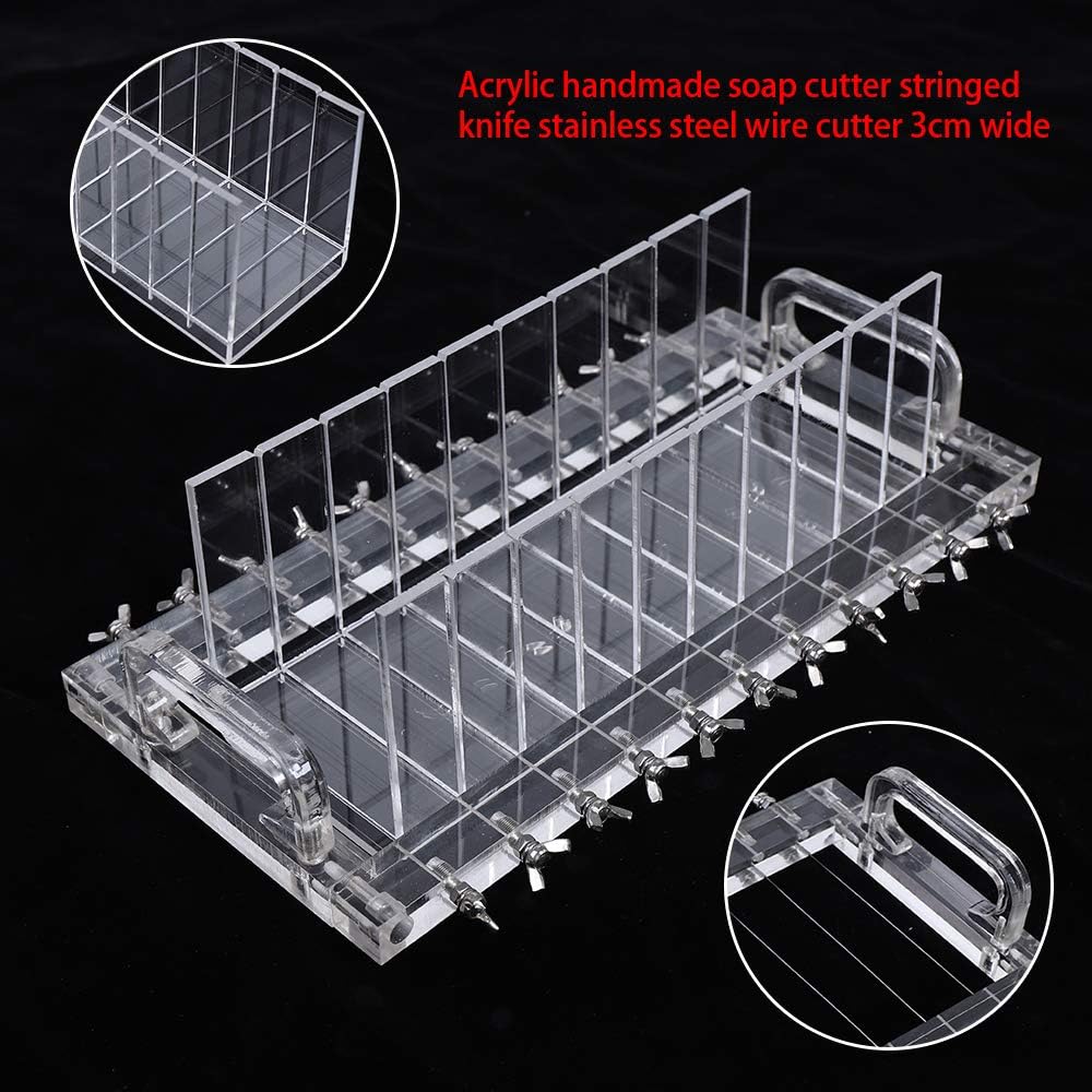 Soap Cutter, Acrylic Handmade Wire Soap Cutter Machine 10 Compartments Maximum Cutting 3.94in Ajustabale Length Multi-Function Soap Loaf Cutter for DIY Craft Soap Candle Butter Cheese Slicer