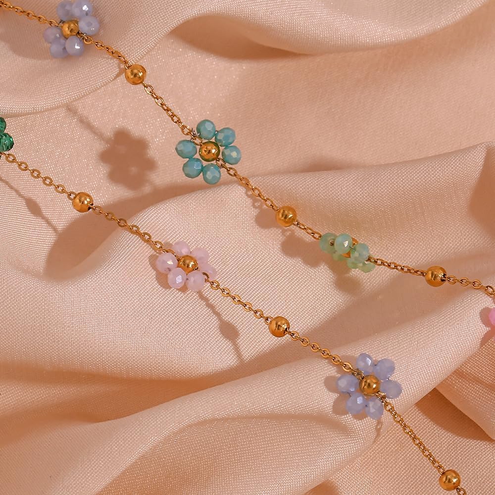 Cute Flower Beaded Ball Waist Chain Belt for Women Stainless Steel Bead Daisy Flowers Adjustable Waist Summer Beach Party Bikini Belly Chains 18K Gold Plated Fashion Jewelry Body Accessories 31.5"+ 4" - Image 4