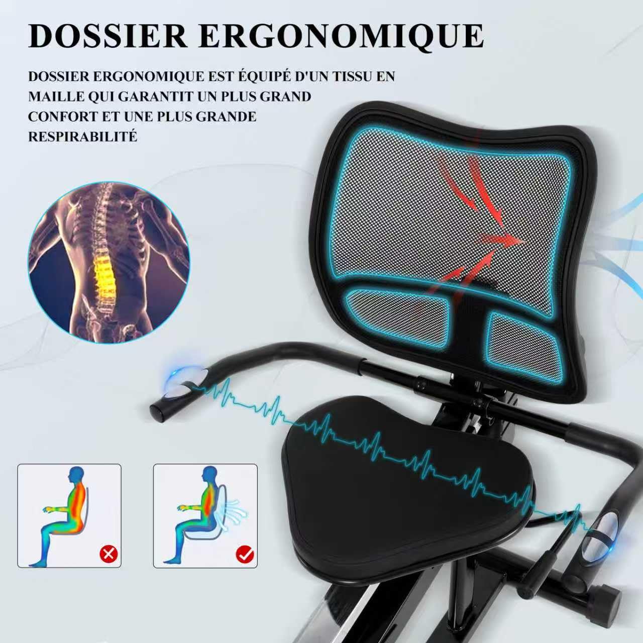 ISE Vélo d appartement Semi Allongé Magnétique 8 Niveaux Résistance, Velo d appartement Dossier Réglable Ergonomie, Impulsion/Ecran LCD, Velo Appartement Semi-Allongé Volant Silencieux, Maison/Bureau