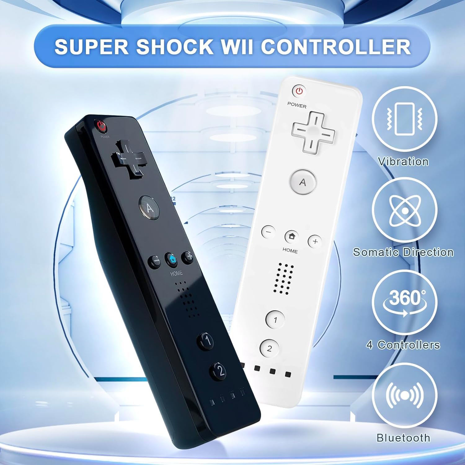 AUFGLO Télécommande et Nunchuck compatibles avec la Wii/Wii U - Comprend un étui en silicone et une dragonne (Noir+Blanc)