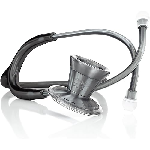 MDF Instruments, Metalika ProCardial Cardiology Stethoscope, Lightweight Titanium, Adult, Dual Head, Black Tube, Metalika Chestpiece-Headset, MDF797TMT11