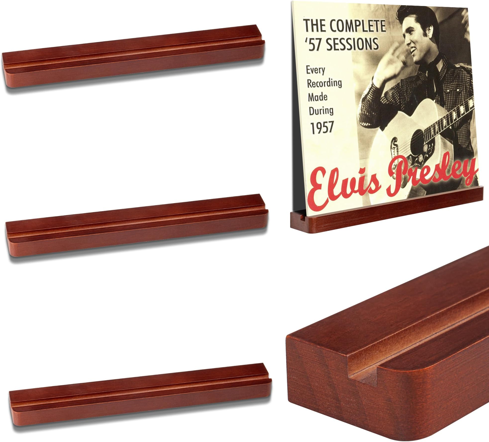 Heimlove 3 Pack Solid Wood Vinyl Record Wall Mount Shelves, Rustic Brown 12 Inch Vinyl Holder for Album Record Storage & Display, Floating Shelves for Wall Decor, Kids Bookshelf, Magazine Rack