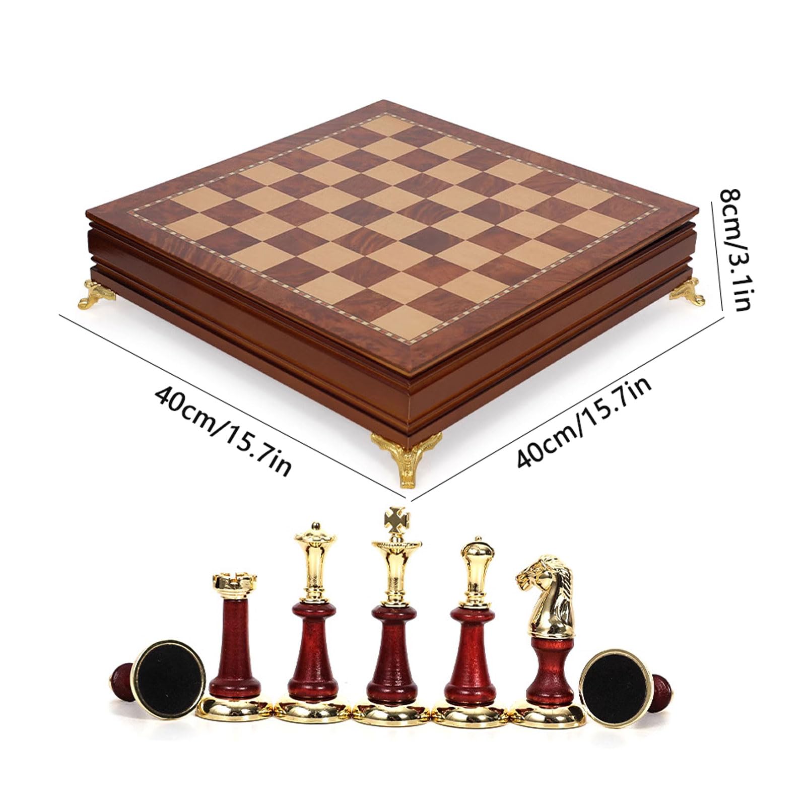 Set di Scacchi di Lusso in Stile Europeo, Grande Set di Scacchiera in Legno con Pezzi degli Scacchi in Metallo e Scatola di immagazzinaggio da 17,7 Pollici per Regalo di Scacchi
