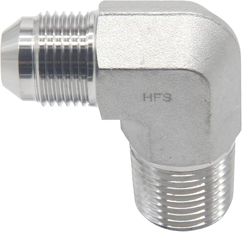 Miniatura 12 de HFS (R) 1" macho NPT a 1" macho JIC codo 90° Flare tubería de acero inoxidable 304 (1" MNPT x 1" MJIC)