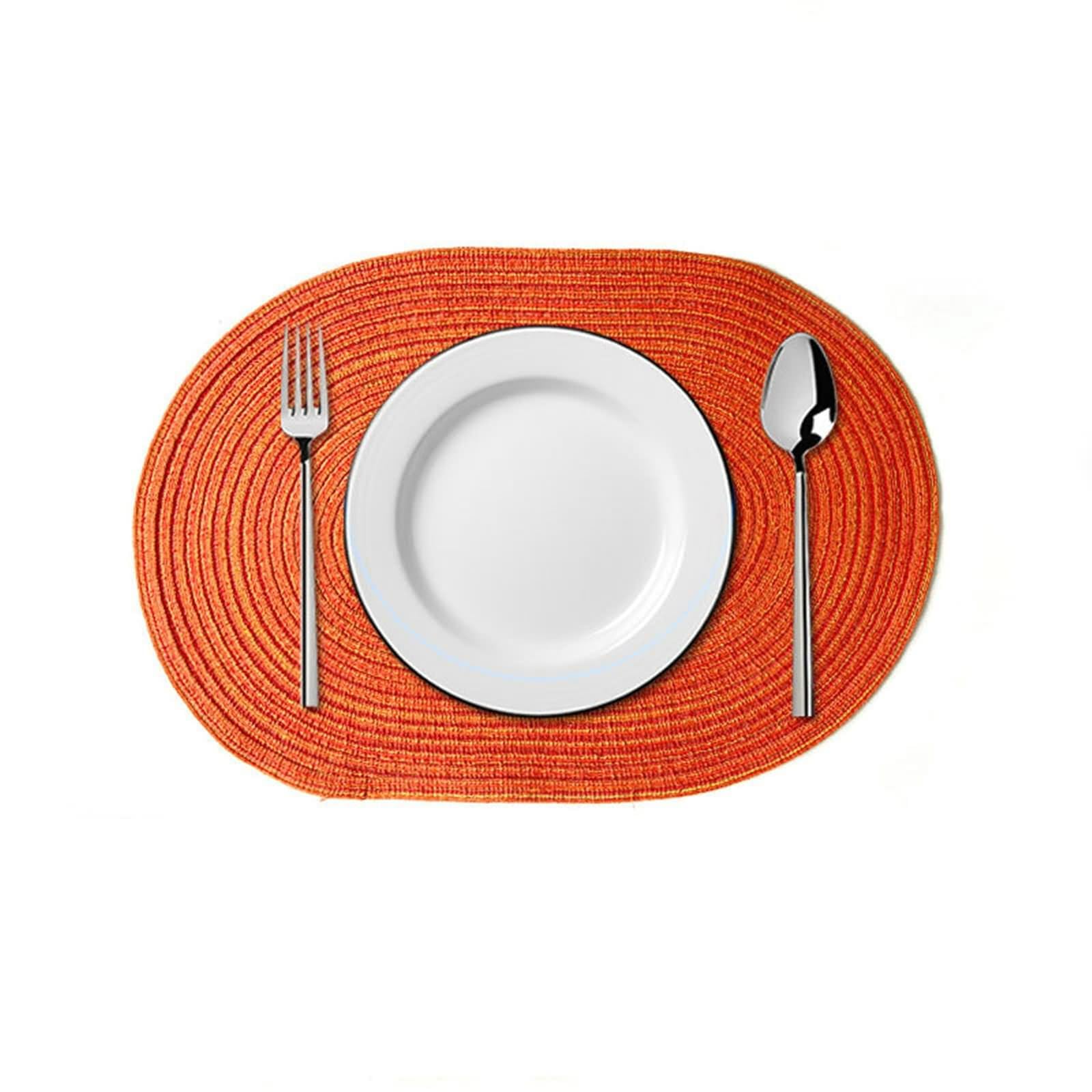 Juego de 4 manteles individuales, color naranja, 50 x 35 cm, forma ovalada, monocolor, poliéster y algodón