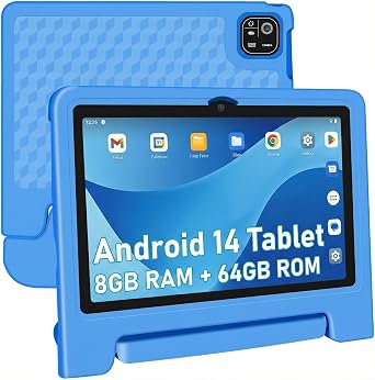Tablet infantil NRKDUBQ J10P, 10.1 polegadas, Android 14, 8 GB de RAM, 64 GB de armazenamento, bateria de 12 horas e controles parentais