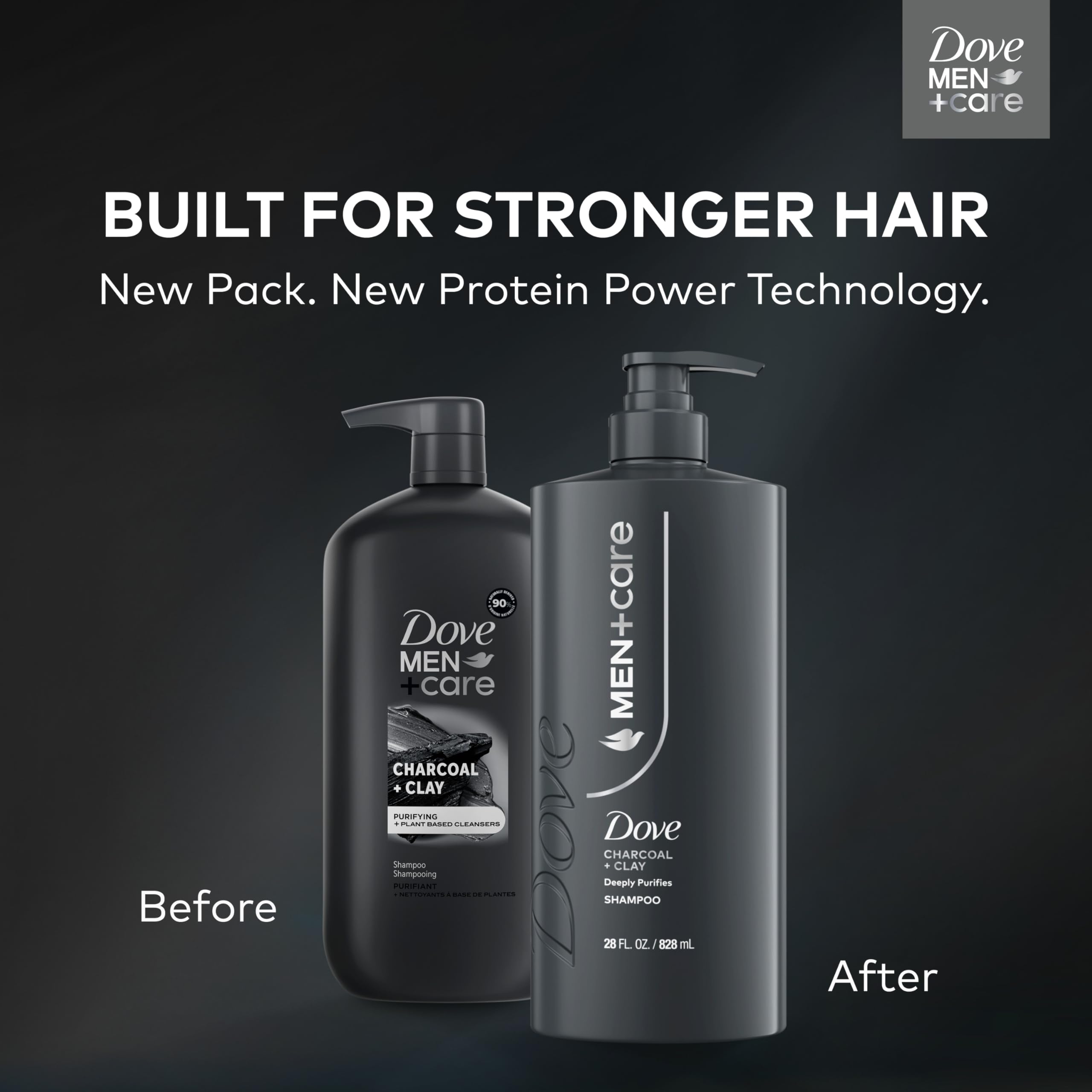 DOVE MEN + CARE Shampoo 1 count Charcoal + Clay for Real Hair that Powers Up Hair Strength, with Deep Purifying Benefits, 28 Fl oz