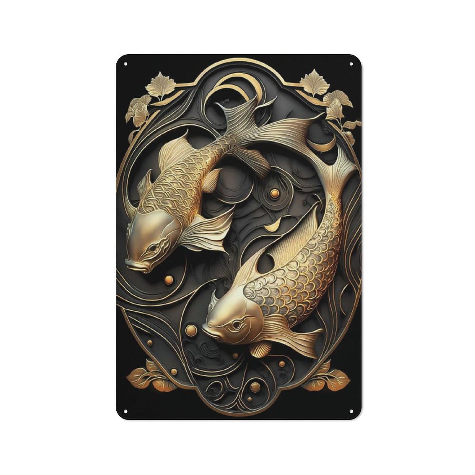 Majestic Koi Fish Art Deco Industrial Metal Wall Decor 30x20cm, Tin Sign for Workshop, Basement, Shed Or Games Room