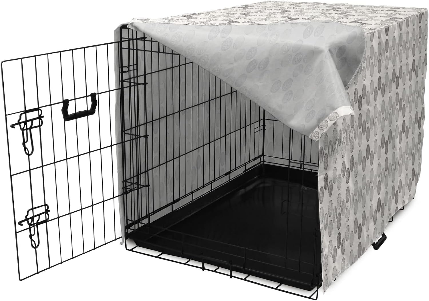 Lunarable Abstract Dog Crate Cover, Hipster Style Circle Shapes Inner Oval Rings Simple Minimalist Design, Easy to Use Pet Kennel Cover for Medium Large Dogs, 42 Inch, Charcoal Grey Coconut