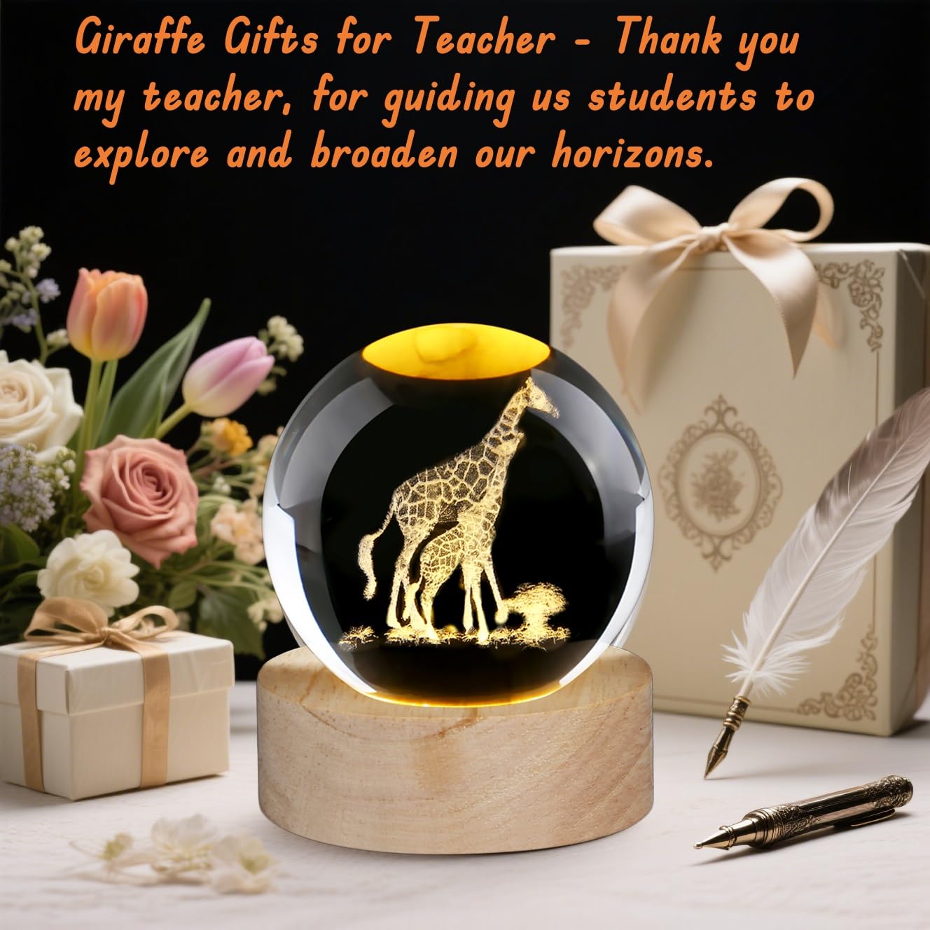 Boule de cristal en forme de girafe - Cadeaux pour femme - Ornements d'animaux en verre - Presse-papier - Cadeau pour femme et enseignante
