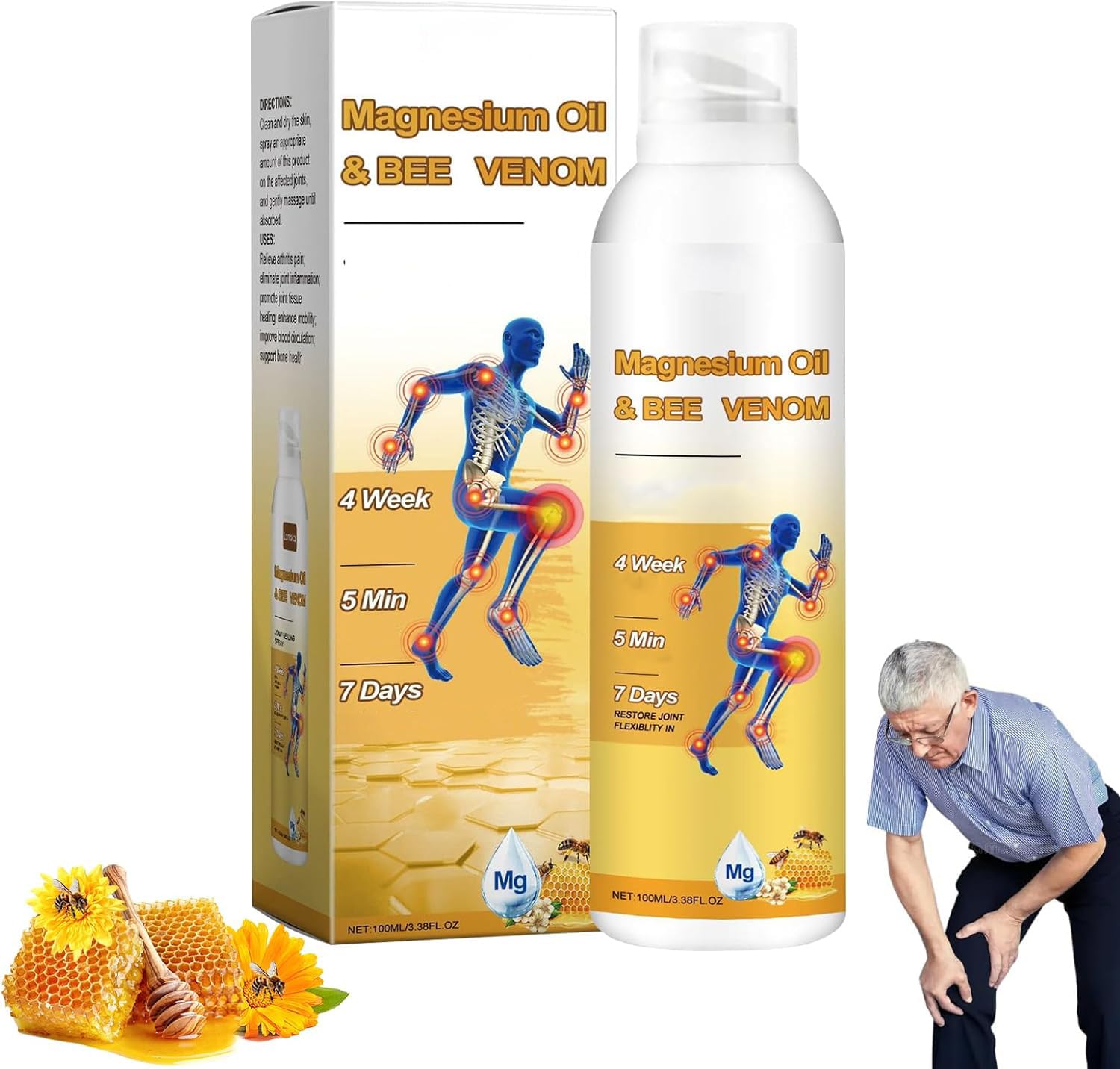 Gaukomzs 60ML Magnesium Oil Bee Venom Joint Spray,Bee Venom Joint and Bone Spray for Back, Knee, Hands, Neck