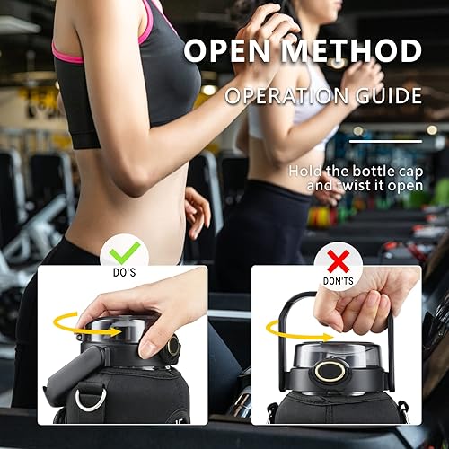 Miniatura 6 de chunmo Botella de agua de vidrio de medio galón de 64 onzas con popote y funda de almacenamiento, botella de agua motivacional con correa y tiempo