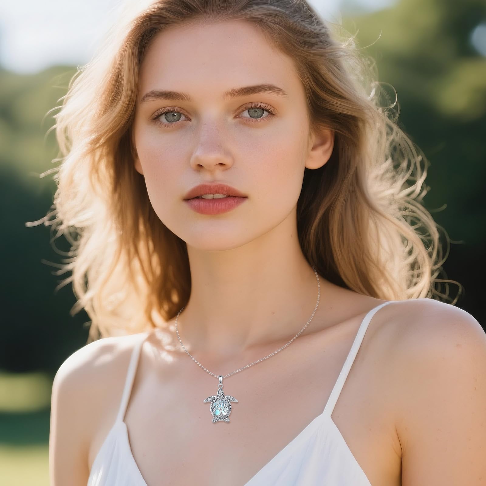 Meeresschildkröte/Eule Mondstein kette Halskette 925 Sterling Silber Lebensbaum Filigraner Anhänger Halskette Valentinstag Schmuck für Damen