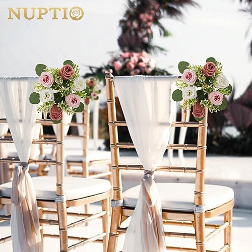Miniatura 3 de NUPTIO - Centros de mesa de flores artificiales para boda, 10 piezas, diámetro interior de 2.9 pulgadas, blanco y rosa polvoriento, coronas de